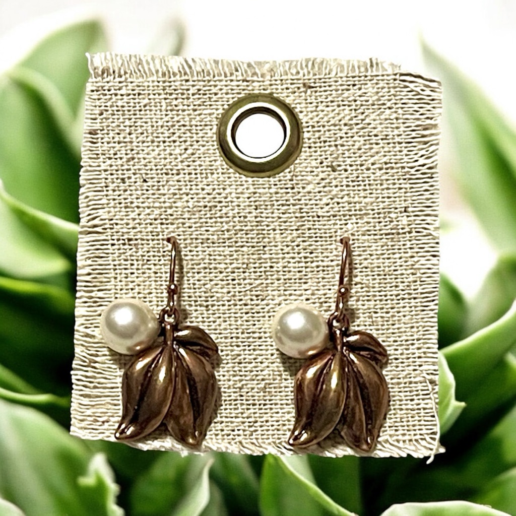 New Demdaco Studio Bronze Beaded Leaf Earrings With Pearl